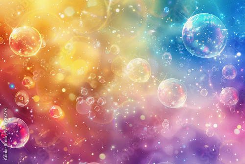 Abstract PC desktop wallpaper background with flying bubbles on a colorful background. AI Generated. photo