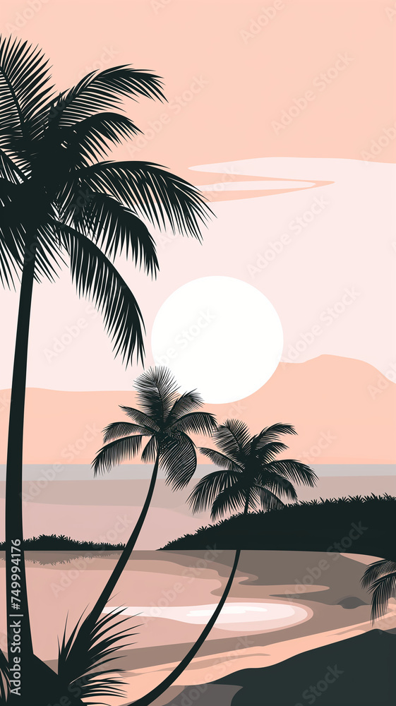 Tropical Sunset with Silhouette Palm Trees