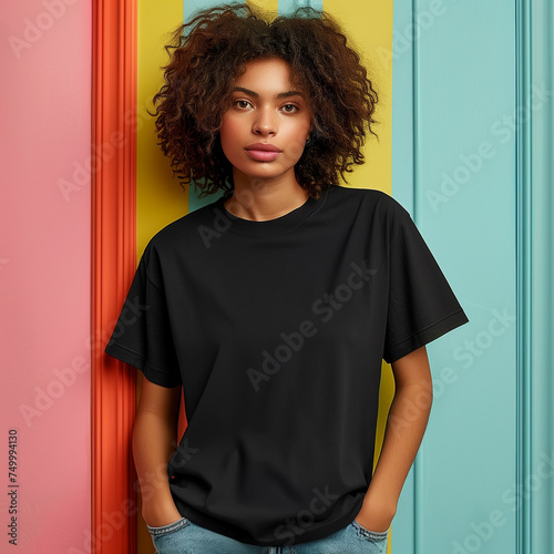 black tshirt mockup, woman model