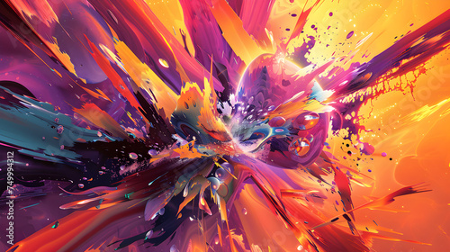 Vibrant abstract painting with dynamic color splashes and explosive design