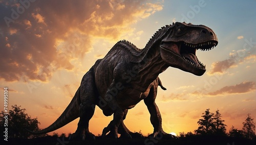 Silhouette of a tyrannosaurus rex at sunset photo