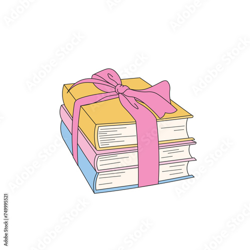 Stack of books with a ribbon. Colorful book vector 