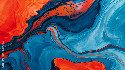 Vivid Blue and Orange Abstract Fluid Artwork