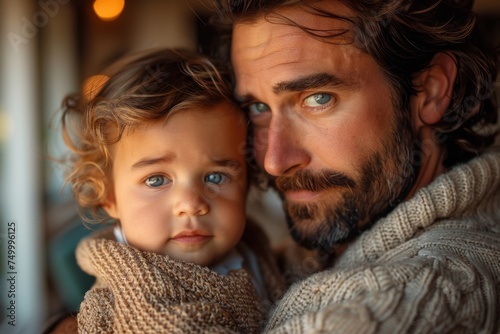 Warmly lit image of a father and child with a soft focus, sharing a moment of closeness and familial love