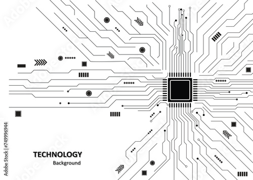 Black circuit diagram on white background. High-tech circuit board connection system. Central Computer Processors CPU concept. technology on white background. 