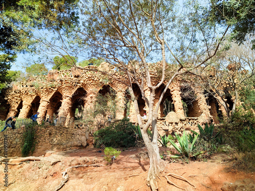 Park Güell is a privatized park system composed of gardens and architectural elements located on Carmel Hill, in Barcelona, Catalonia, Spain. photo