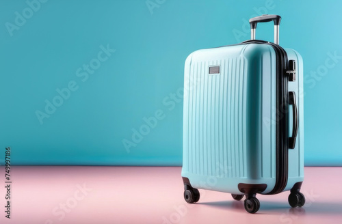suitcase on a blue background space for text