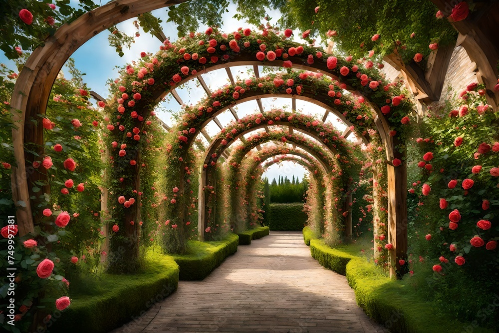 archway in the park generated by AI technology - obrazy, fototapety, plakaty 