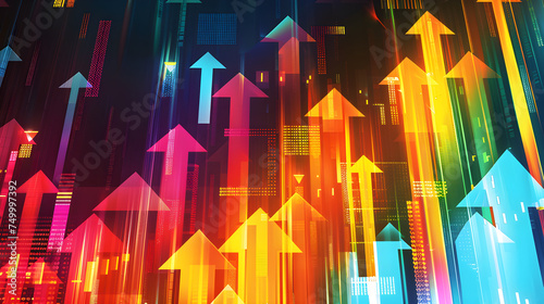 Colorful arrows ascending on digital growth chart