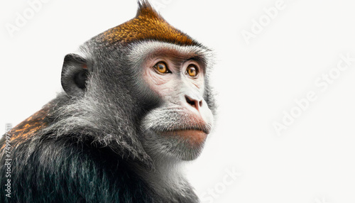 Little monkey in the foreground, isolated over white background