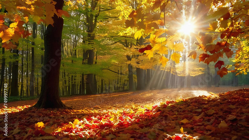 Nature's Canvas: Autumn's Splendor with Colorful Falling Leaves