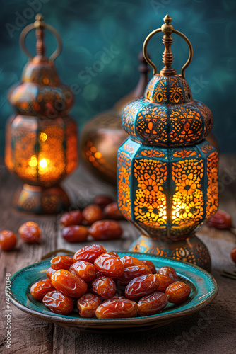 Ramadan iftar dates on wood table