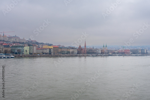 Budapest, Hungary. View over Danube River on Parliament Building, Buda Castle and Matthias Church.