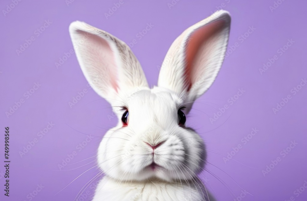 Obraz premium White rabbit on pastel background space for text