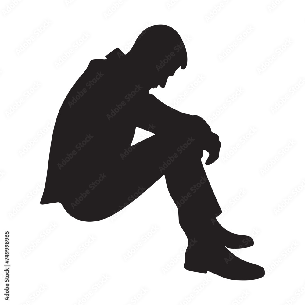 Solitude's Shadow: Vector Sad Man Silhouette - Expressing the Weight of Emotion in Minimalistic Form. depressed man vector, sad person illustration. Solitude's Shadow: Vector Sad Man Silhouette - Expressing the Weight of Emotion in Minimalistic Form. depressed man vector, sad person illustration.