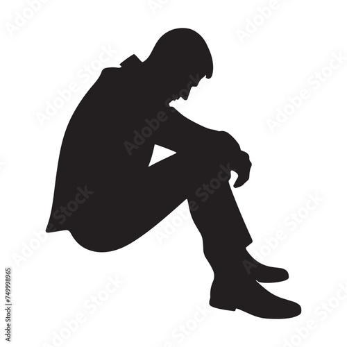 Solitude's Shadow: Vector Sad Man Silhouette - Expressing the Weight of Emotion in Minimalistic Form. depressed man vector, sad person illustration.