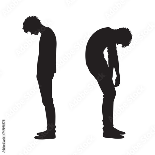 Solitude's Shadow: Vector Sad Man Silhouette - Expressing the Weight of Emotion in Minimalistic Form. depressed man vector, sad person illustration.