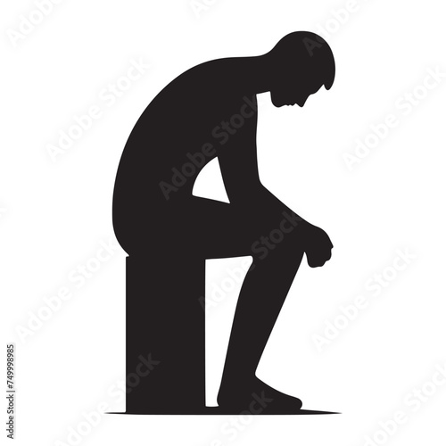 Solitude's Shadow: Vector Sad Man Silhouette - Expressing the Weight of Emotion in Minimalistic Form. depressed man vector, sad person illustration.