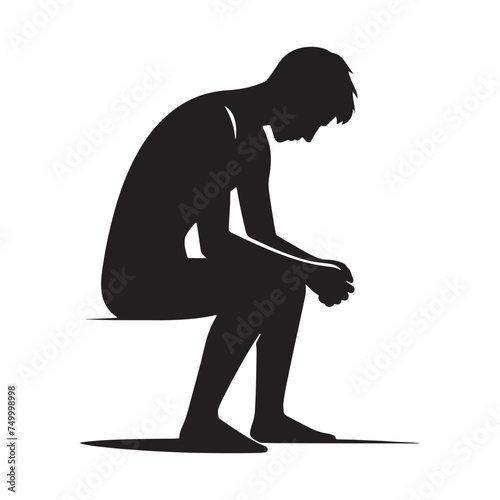 Solitude's Shadow: Vector Sad Man Silhouette - Expressing the Weight of Emotion in Minimalistic Form. depressed man vector, sad person illustration.
