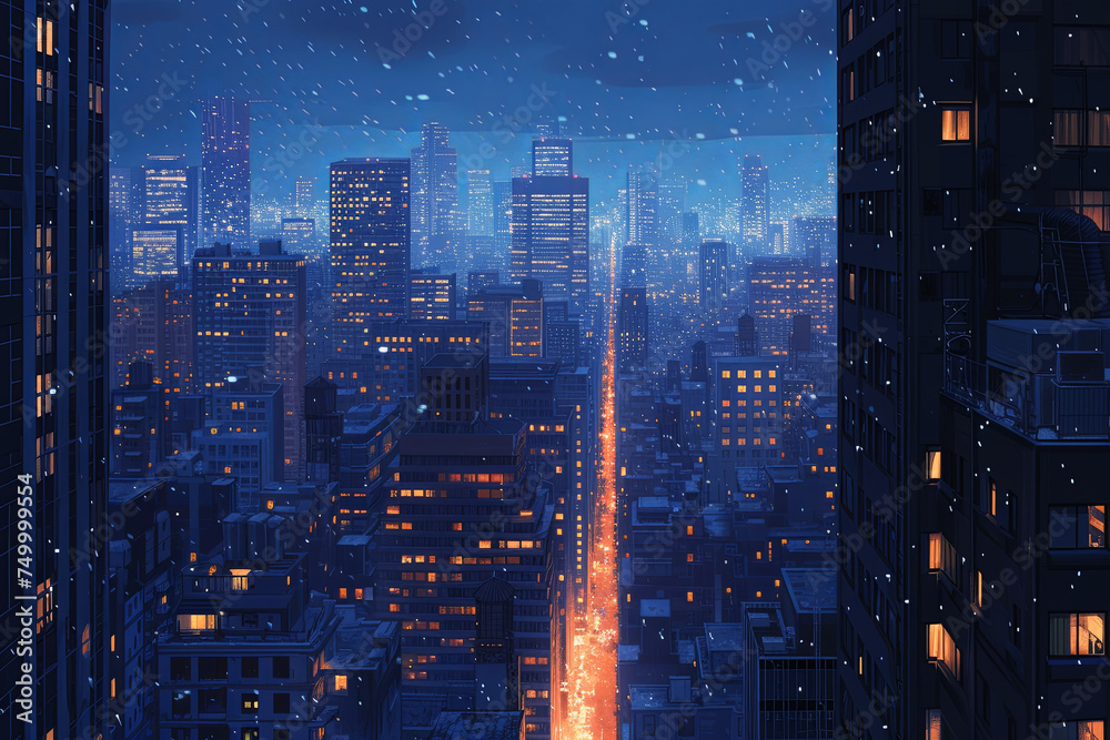 noir manga night scyscraper flat texture of windows , cityscape tall buildings Generative AI