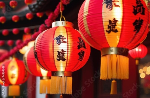 Chinese lanterns with lights at night