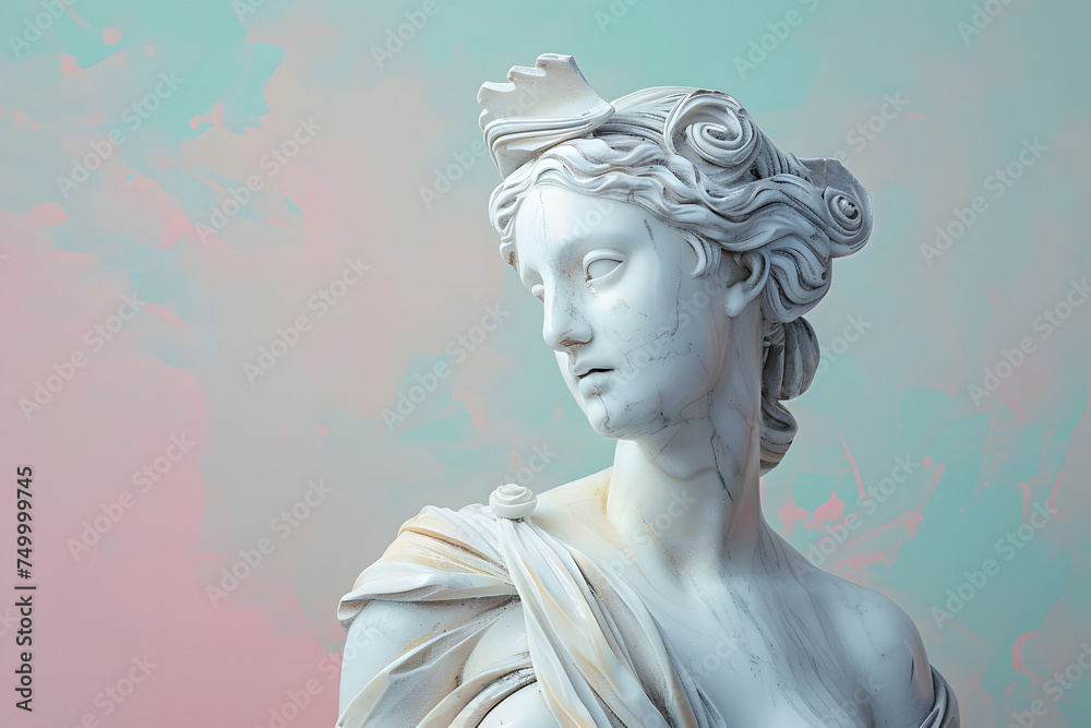 Marble statue of an ancient Greek goddess on pastel background Stock ...