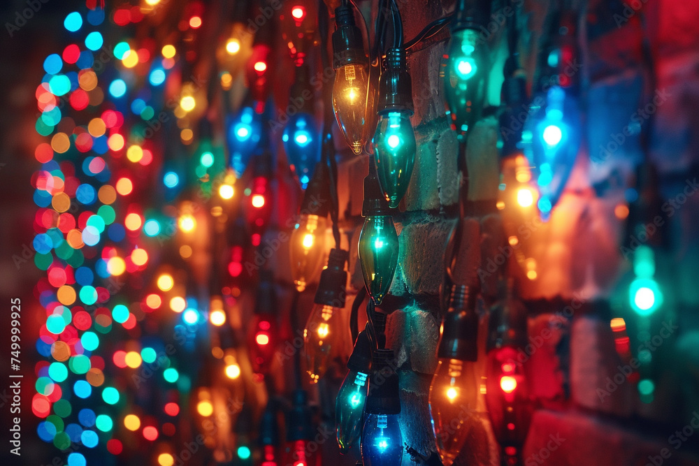 Christmas Lights With Different Colors And Shapes Twinkling On A Wall