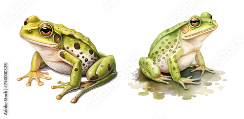 Frog, watercolor clipart illustration with isolated background.