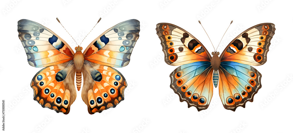 Butterfly, watercolor clipart illustration with isolated background. - obrazy, fototapety, plakaty 