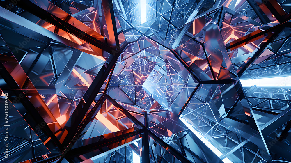 Futuristic geometric structure with neon lighting Futuristic geometric structure with neon lighting