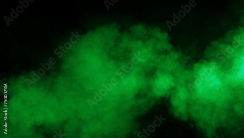 Abstract green misty fog on isolated black background. Smoke stage studio. Texture overlays. The concept of aromatherapy.