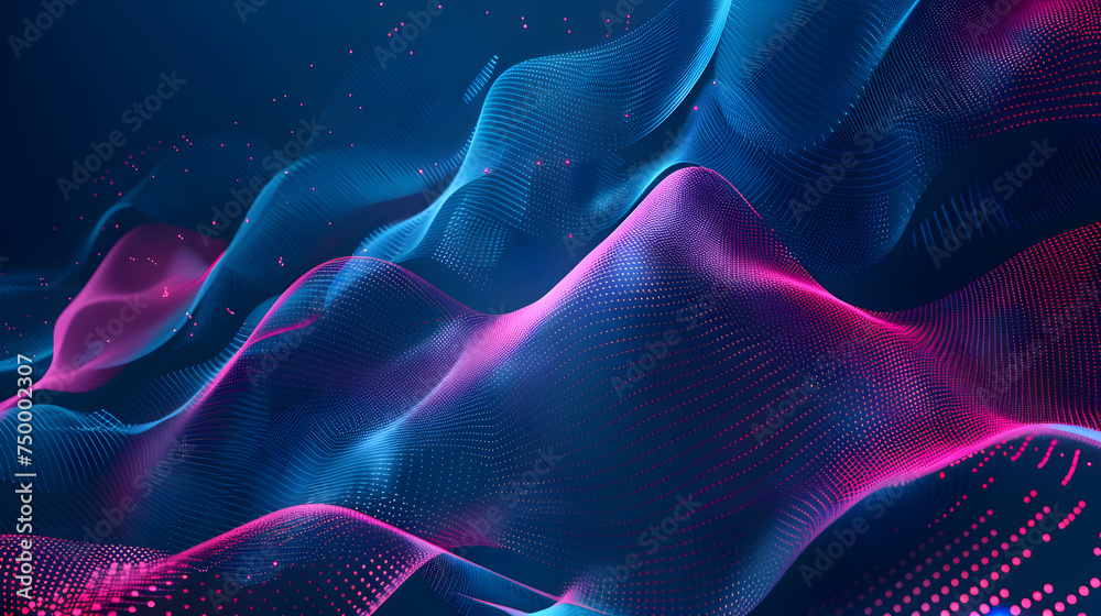 Fototapeta premium Futuristic digital landscape with particle waves