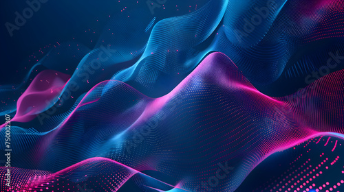 Futuristic digital landscape with particle waves
