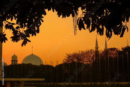 Istiqlal mosque with a twilight sky in the background photo