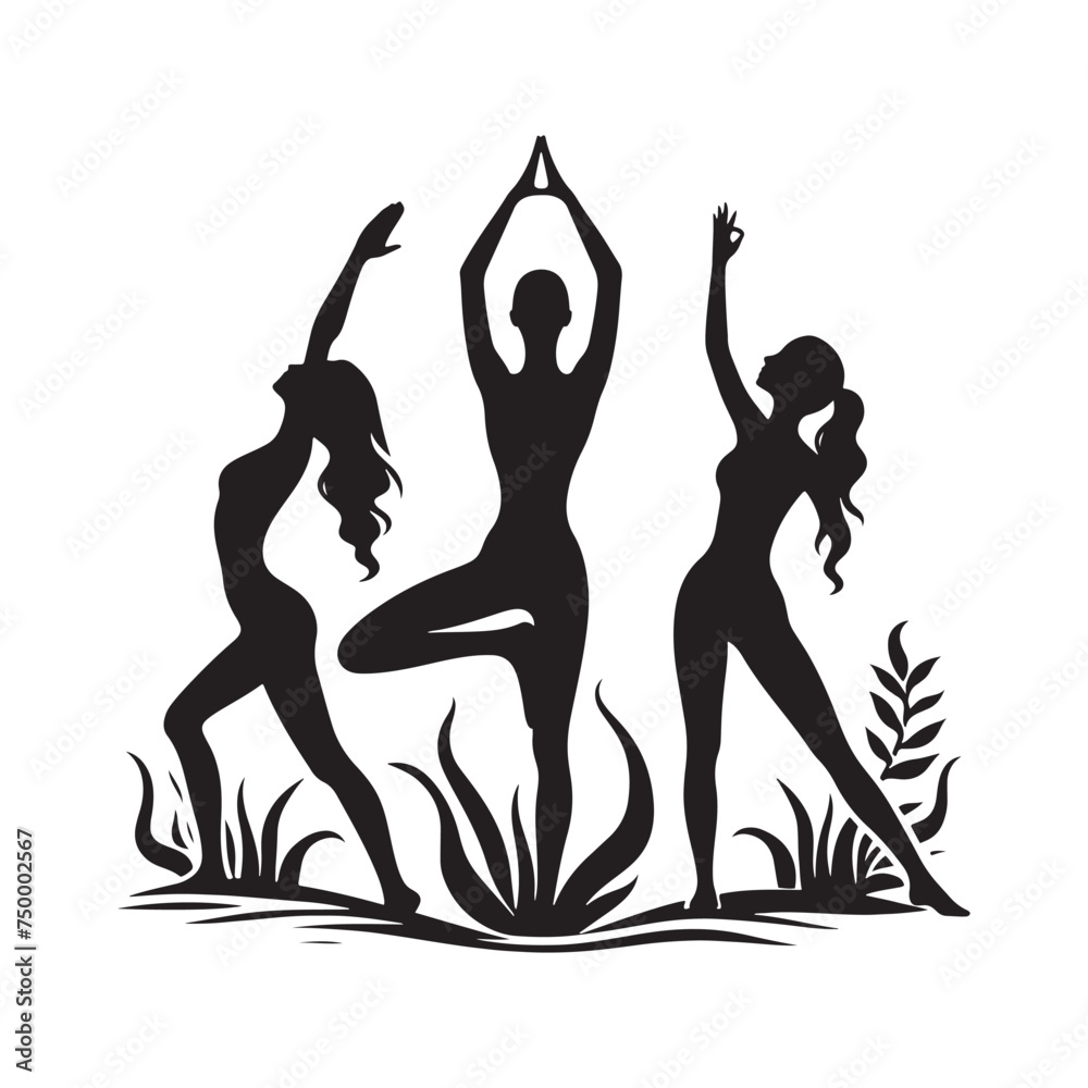 Fototapeta premium Yoga Serenity: Vector Yoga Lady Silhouette - Embodying Peace and Tranquility in Graceful Form. yoga illustration, yoga lady, yoga lady vector.