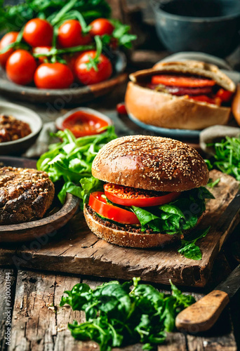 vegetarian burger on the table. Selective focus.