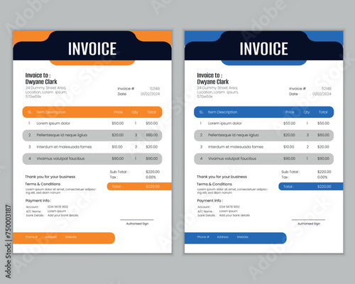 Minimal invoice template vector design
