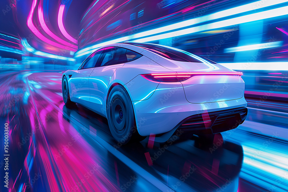 Futuristic electric racing car, cyberpunk, sci-fi. Futuristic electric racing car, cyberpunk, sci-fi.