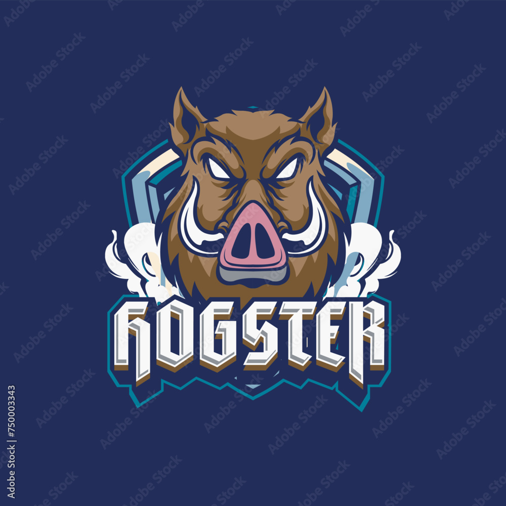 Vector Illustration Hog Head in front view with HOGSTER text Esport logo