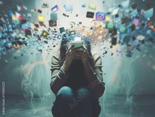 Smartphone addiction concept.