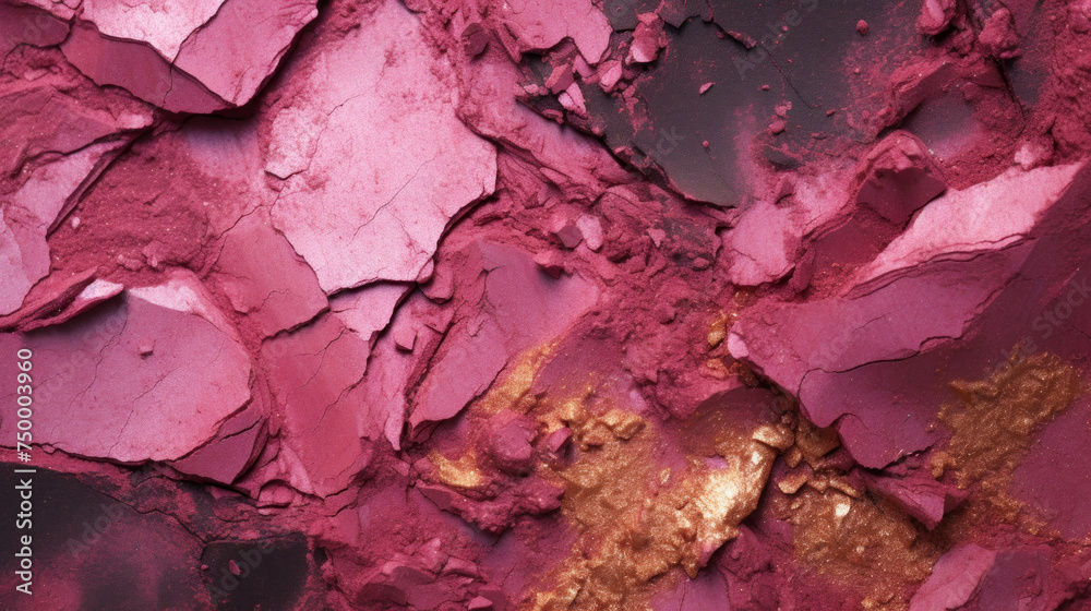 Close-up of crushed burgundy eyeshadow with gold shimmer, highlighting texture and gradient. Close-up of crushed burgundy eyeshadow with gold shimmer, highlighting texture and gradient.