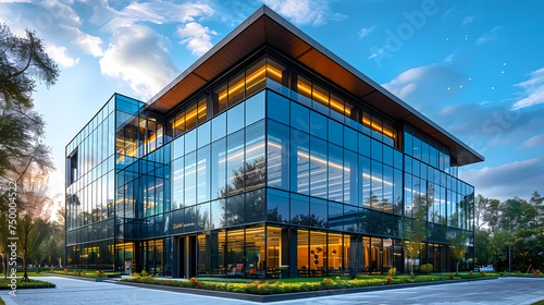 Modern Glass Office Building at Twilight
