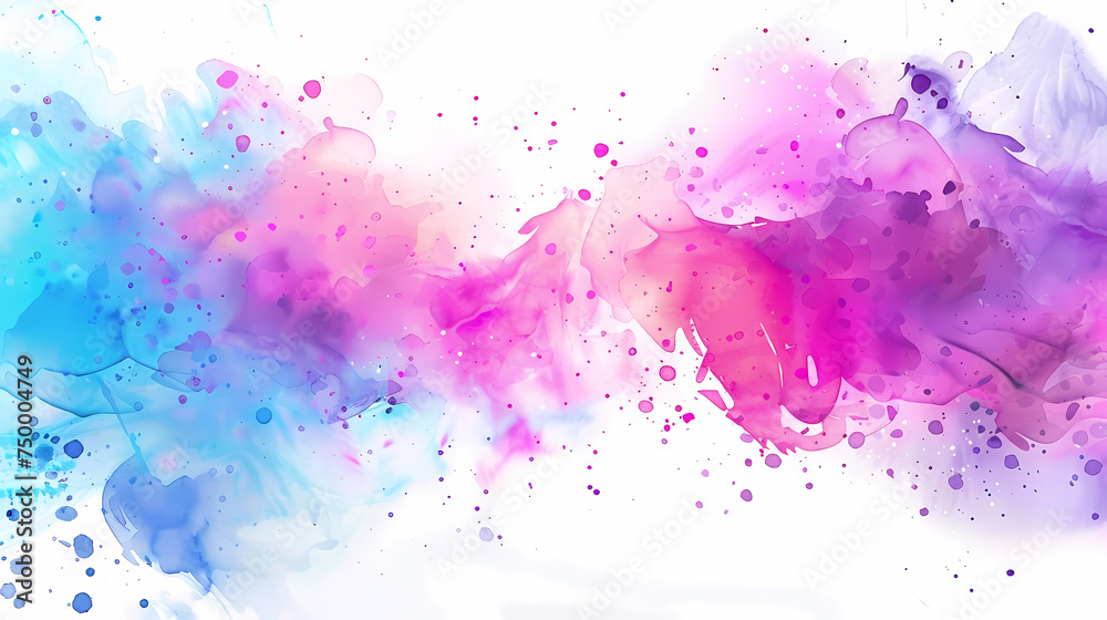 Vivid Blue and Purple Watercolor Splashes on White Background