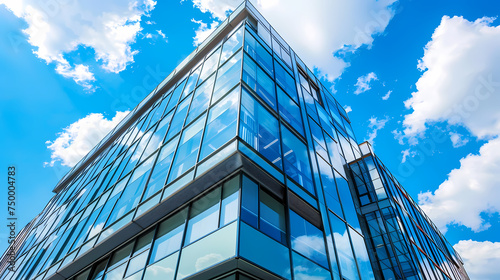 Modern Glass Office Building Against Blue Sky