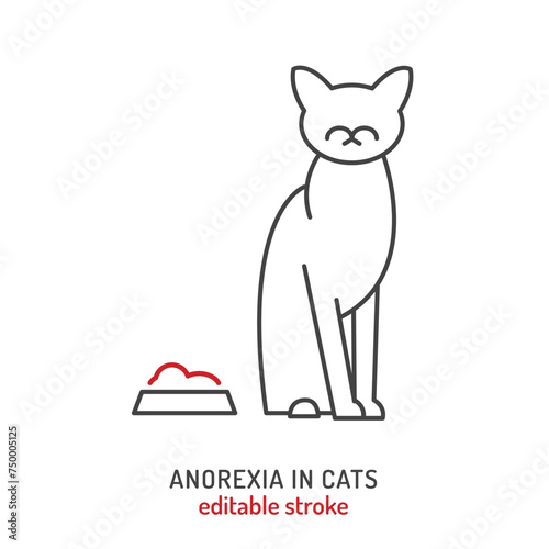 Cat with anorexia icon. Feline stomach problem. Pet health concerns.