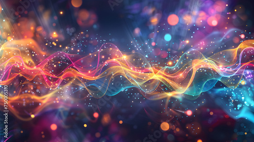 Abstract colorful wave particles background