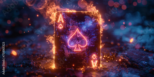 A glowing ace of clubs card with a cosmic and fiery backdrop