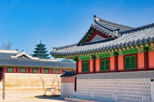 Seoul , South Korea - March 01,2024 : Winter at Gyeongbokgung Palace best landmark in Seoul,South Korea