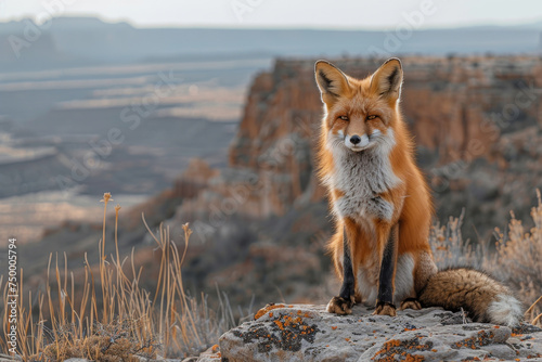 Majestic Red Fox Sitting Atop a Rocky Overlook at Sunset