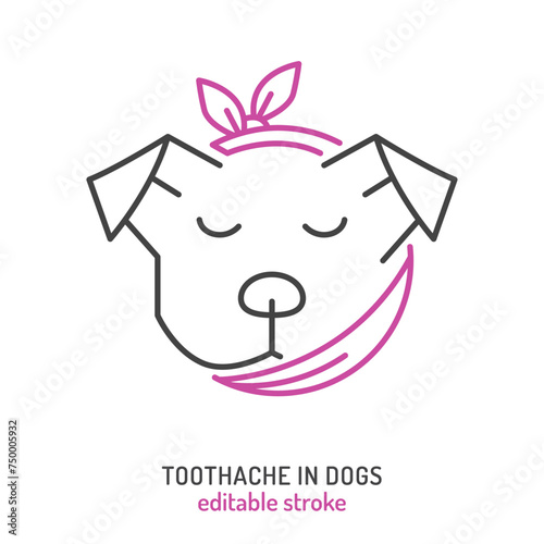 Toothache in dogs. Linear icon, pictogram, symbol. Dental pain.